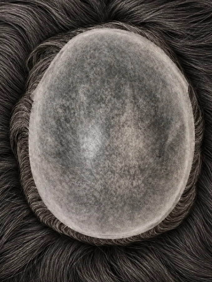 ฐานวิกผมชายแบบ PU บางทั้งชิ้น เส้นผมปักบนแผ่น PU บางใส เหมาะกับการติดกาวน้ำ