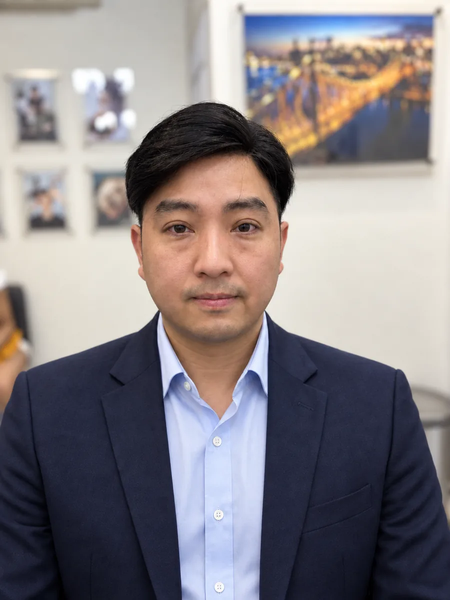 ทรงไซด์พาร์ทแสกข้างบนวิกผมผู้ชาย ลูกค้าชายในชุดสูท ลุคสุภาพสำหรับใส่ทำงานและพบลูกค้า ร้าน Wewigs Pro