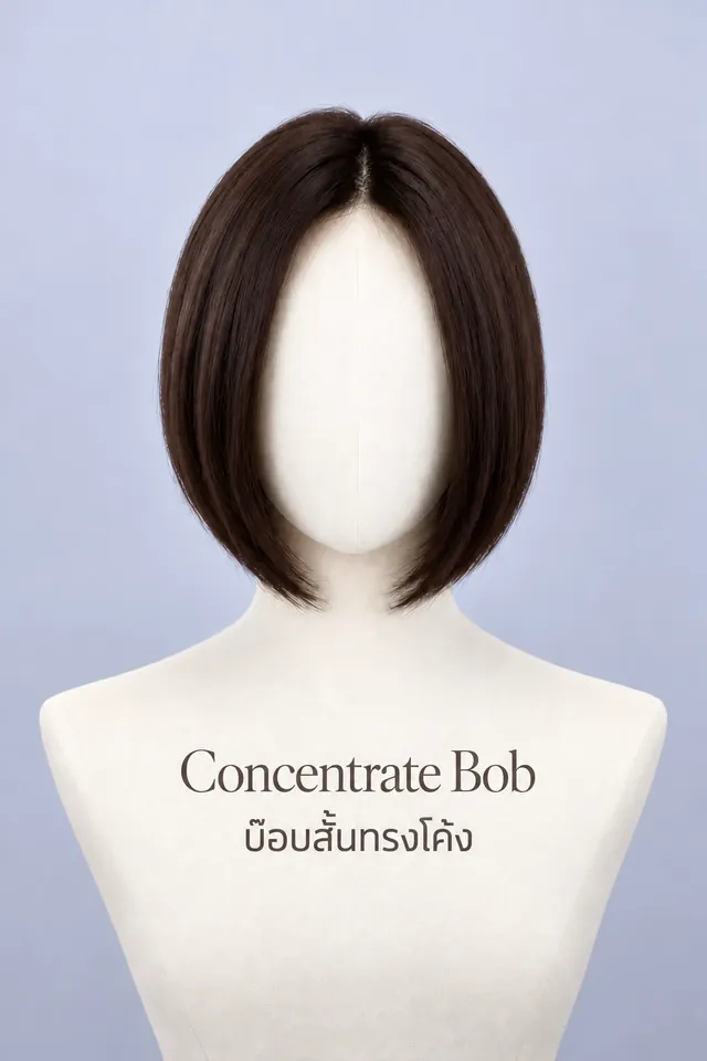 ภาพจริงวิกผมแท้ทรง Concentrate Bob (บ๊อบสั้นทรงโค้ง) บนหุ่น ทรงซิกเนเจอร์ที่ร้าน Wewigs Pro ออกแบบเฉพาะลูกค้า